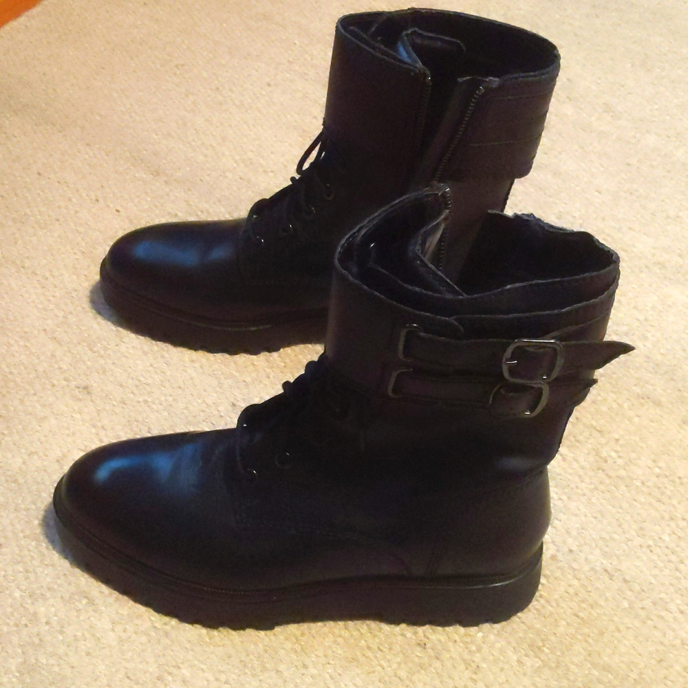 Women's Mango MNG black leather combat boots size US women's 11